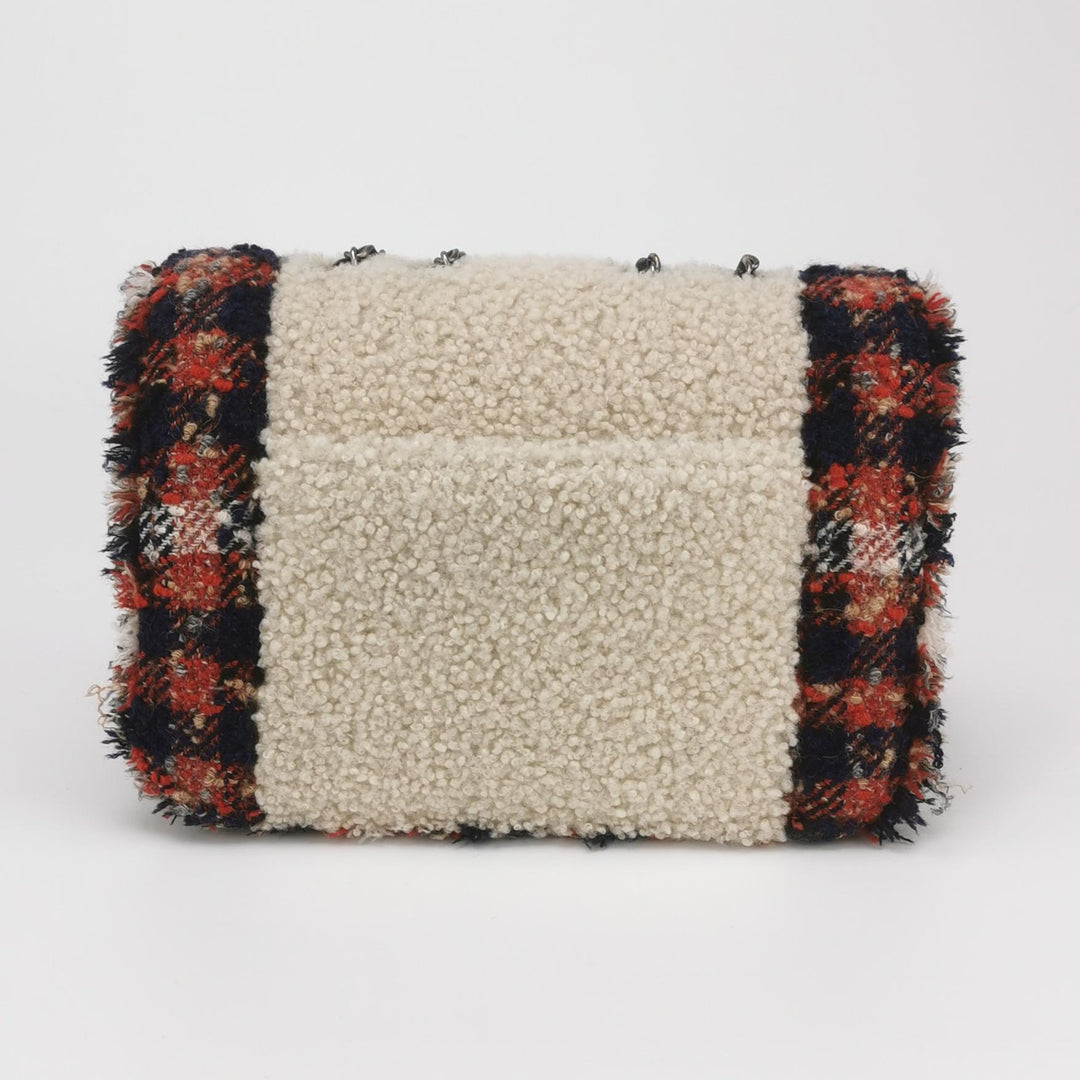 Chanel CC Tweed and Shearling Single Flap Crossbody Bag
