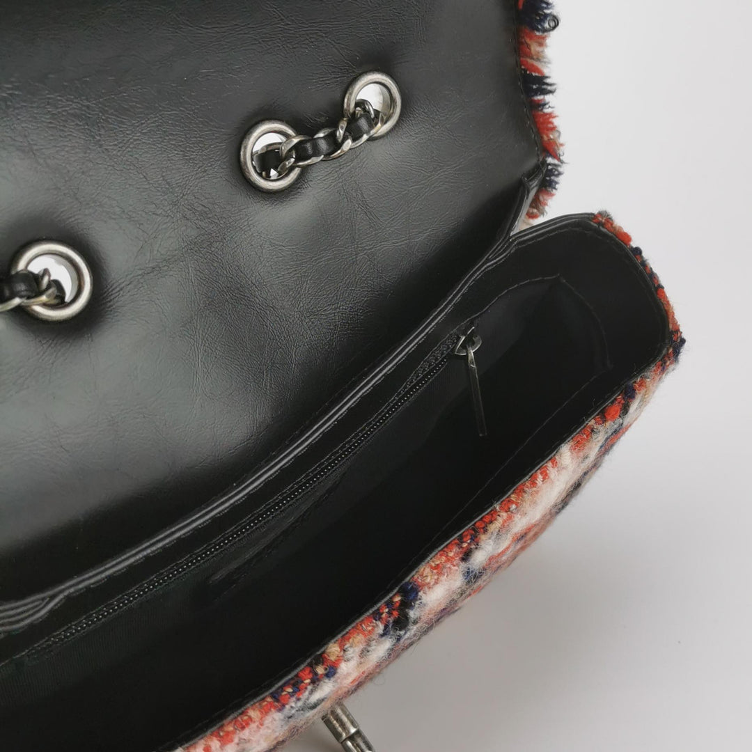 Chanel CC Tweed and Shearling Single Flap Crossbody Bag