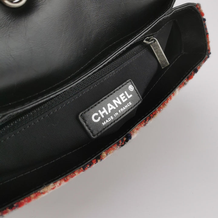 Chanel CC Tweed and Shearling Single Flap Crossbody Bag