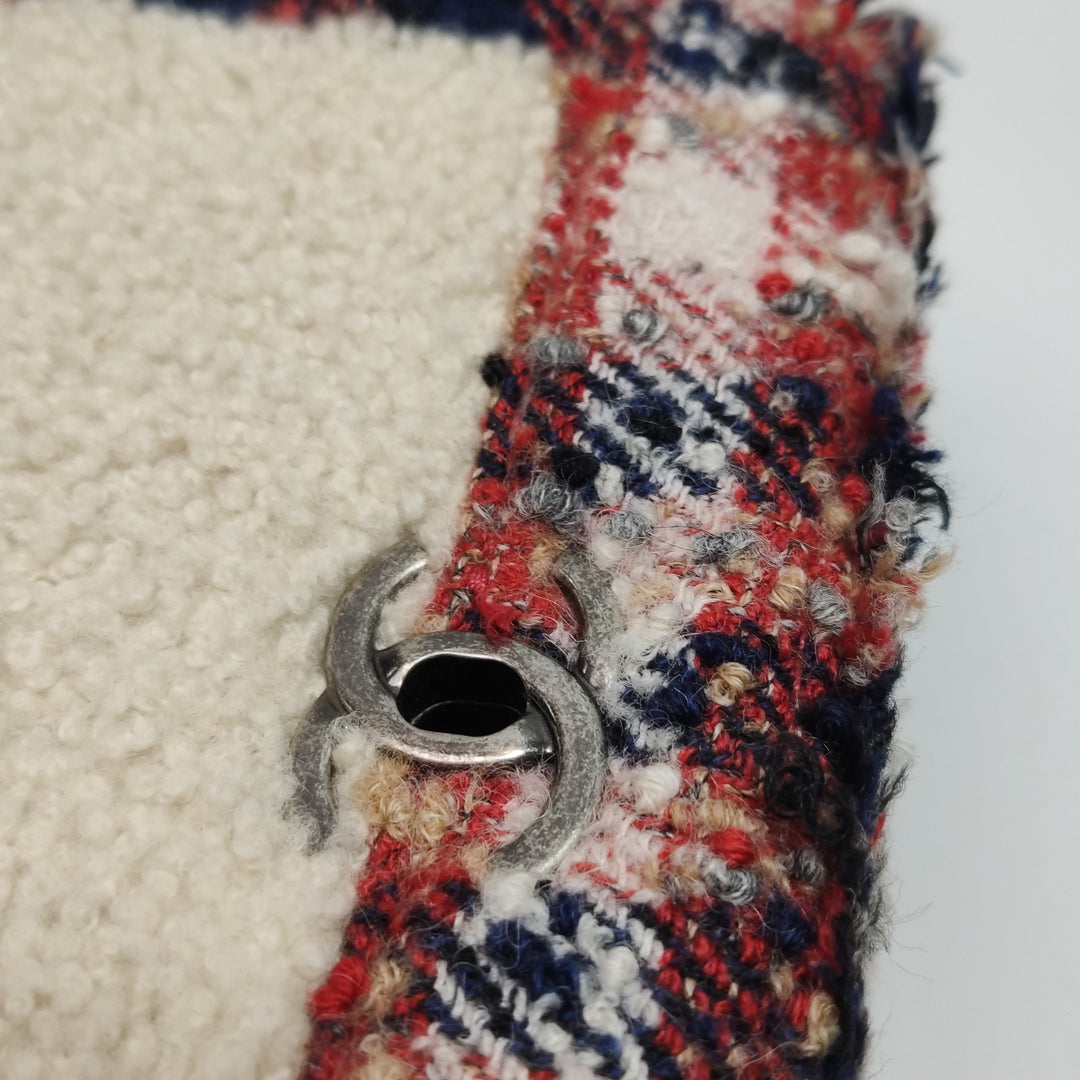 Chanel CC Tweed and Shearling Single Flap Crossbody Bag