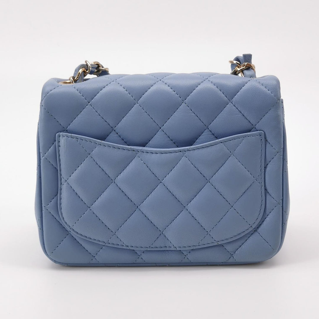 Chanel Classic Mini Square Flap Bag Baby Blue Lambskin Pale Gold Hardware