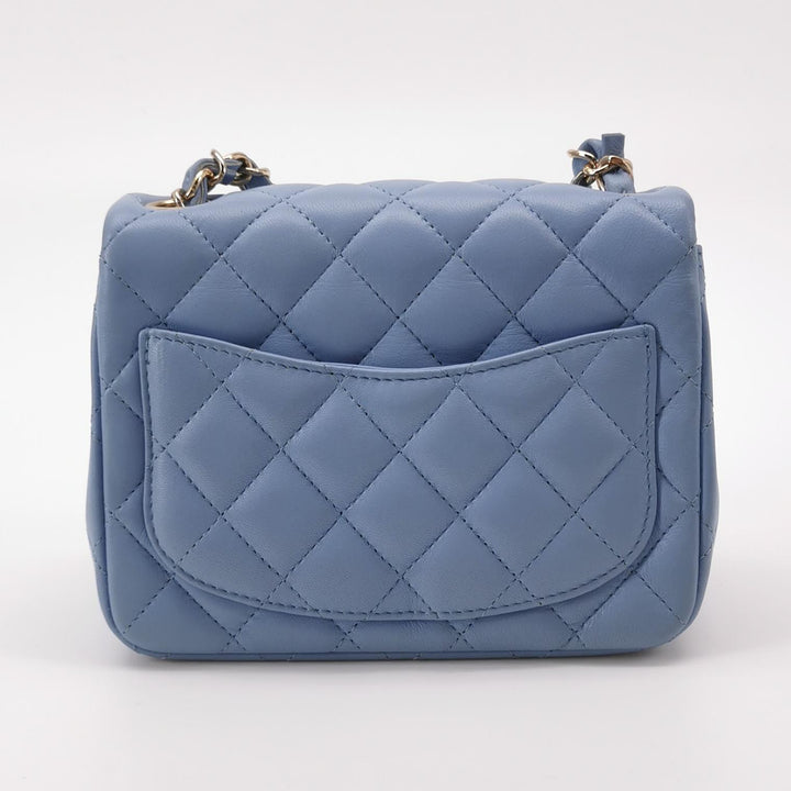 Chanel Classic Mini Square Flap Bag Baby Blue Lambskin Pale Gold Hardware