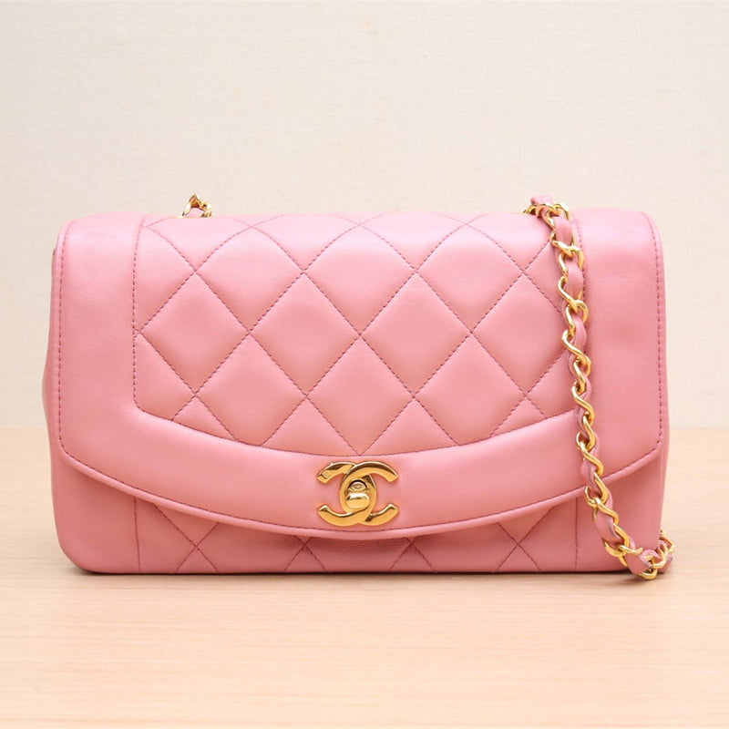 Chanel Vintage *Rare* Pink Lambskin Leather Diana Bag Gold Hardware