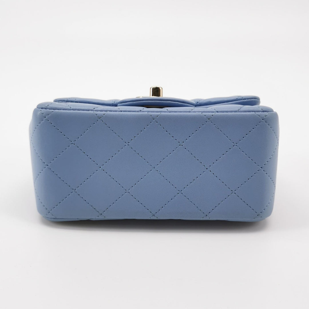 Chanel Classic Mini Square Flap Bag Baby Blue Lambskin Pale Gold Hardware