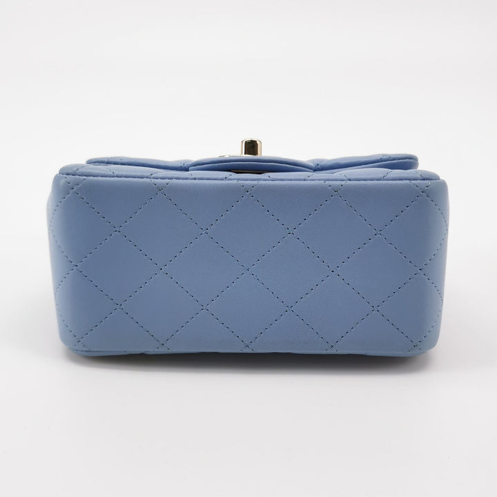 Chanel Classic Mini Square Flap Bag Baby Blue Lambskin Pale Gold Hardware