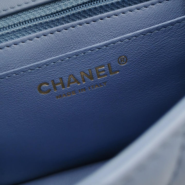 Chanel Classic Mini Square Flap Bag Baby Blue Lambskin Pale Gold Hardware