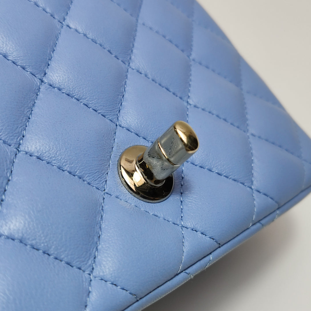 Chanel Classic Mini Square Flap Bag Baby Blue Lambskin Pale Gold Hardware