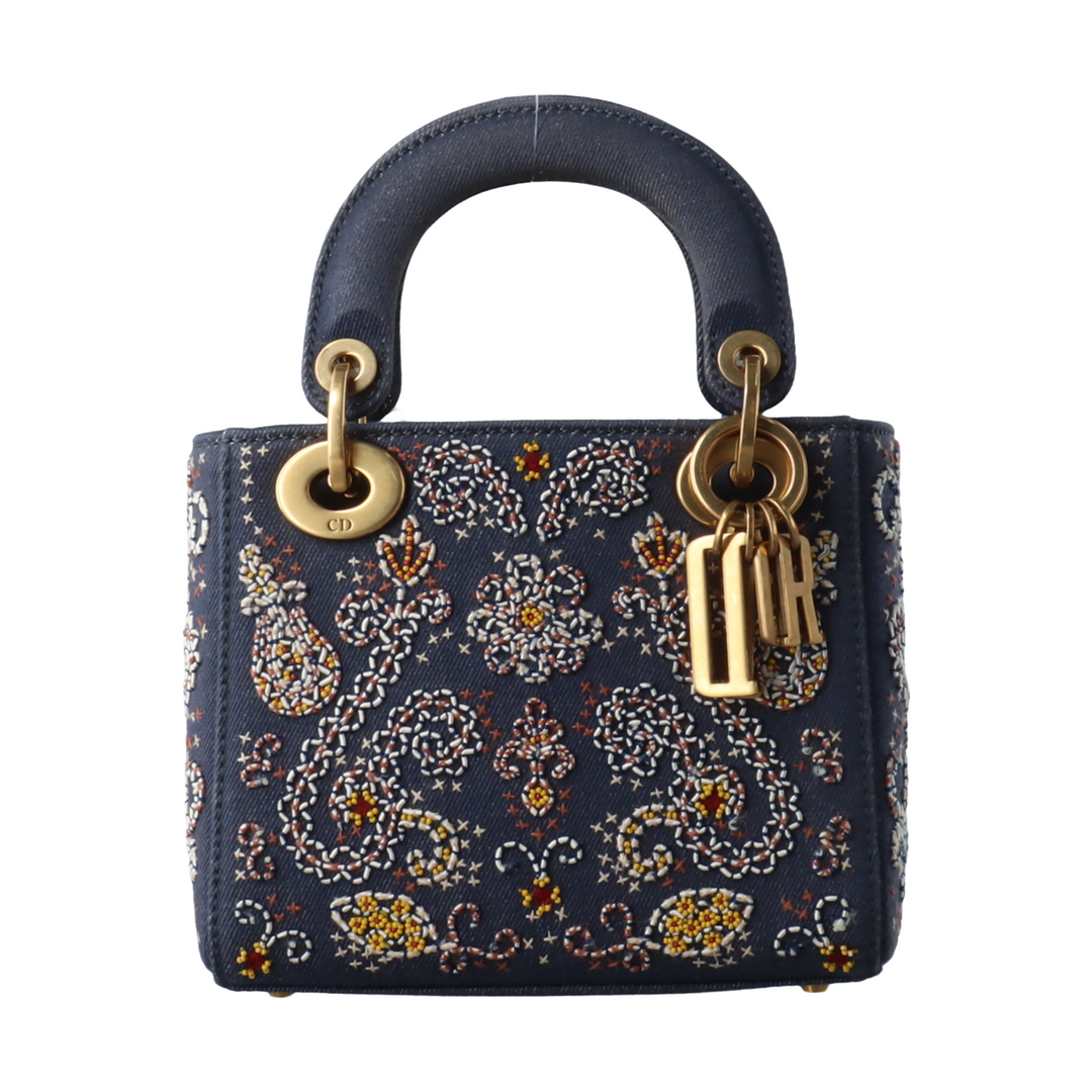 Dior Micro Lady D-Joy in Navy with Floral Embroidery