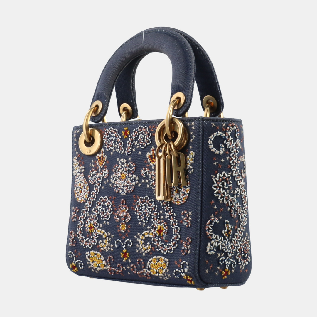 Dior Micro Lady D-Joy in Navy with Floral Embroidery