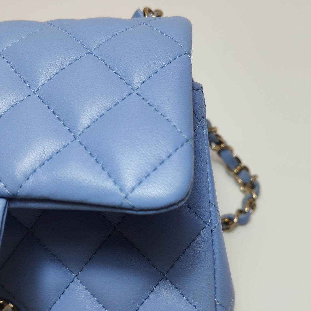 Chanel Classic Mini Square Flap Bag Baby Blue Lambskin Pale Gold Hardware