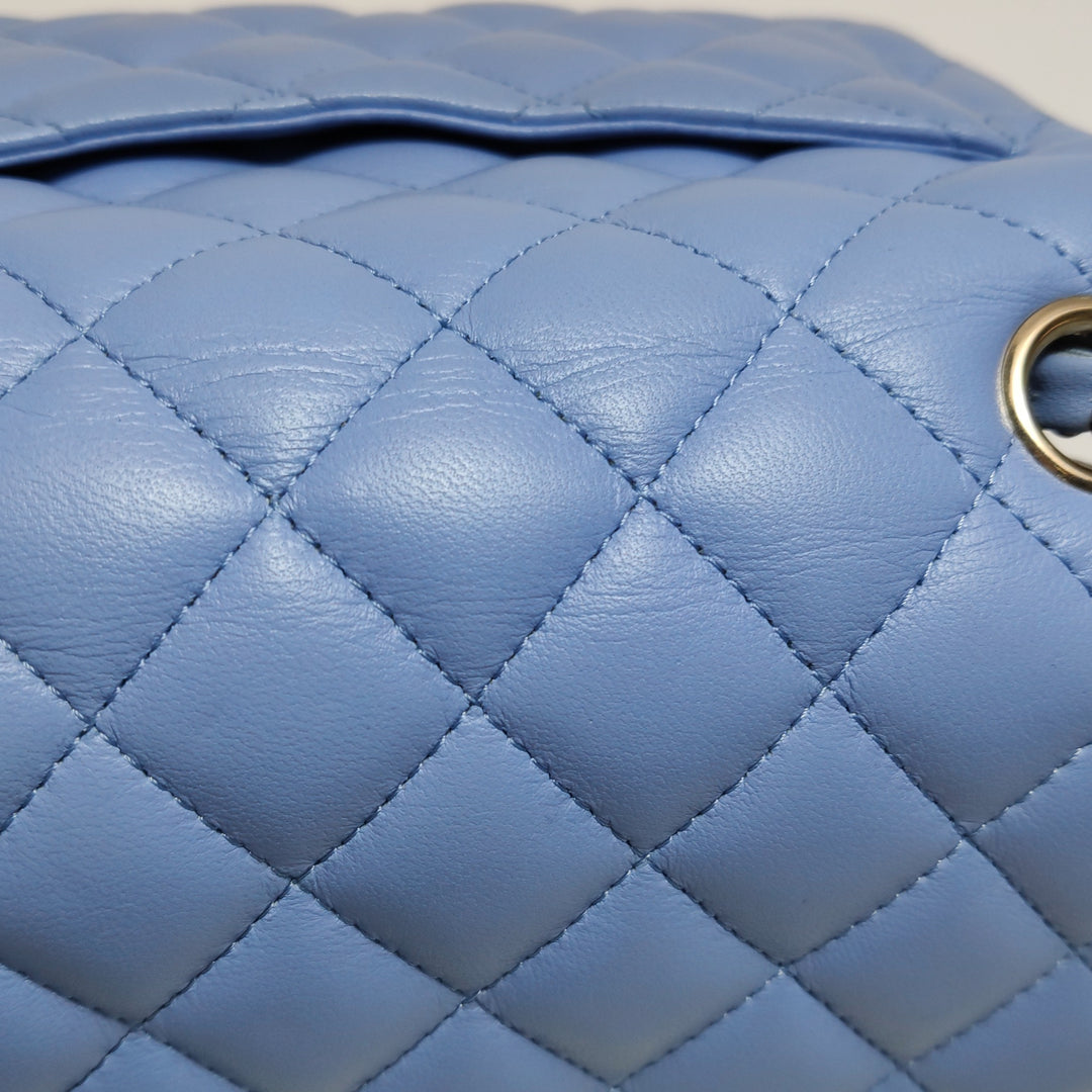 Chanel Classic Mini Square Flap Bag Baby Blue Lambskin Pale Gold Hardware