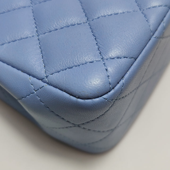 Chanel Classic Mini Square Flap Bag Baby Blue Lambskin Pale Gold Hardware