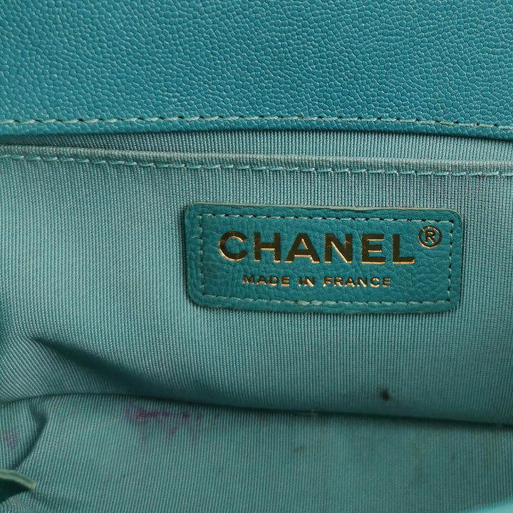 Chanel Boy Flap Bag Small Caviar Quilted Turquoise Aged Gold Hardware