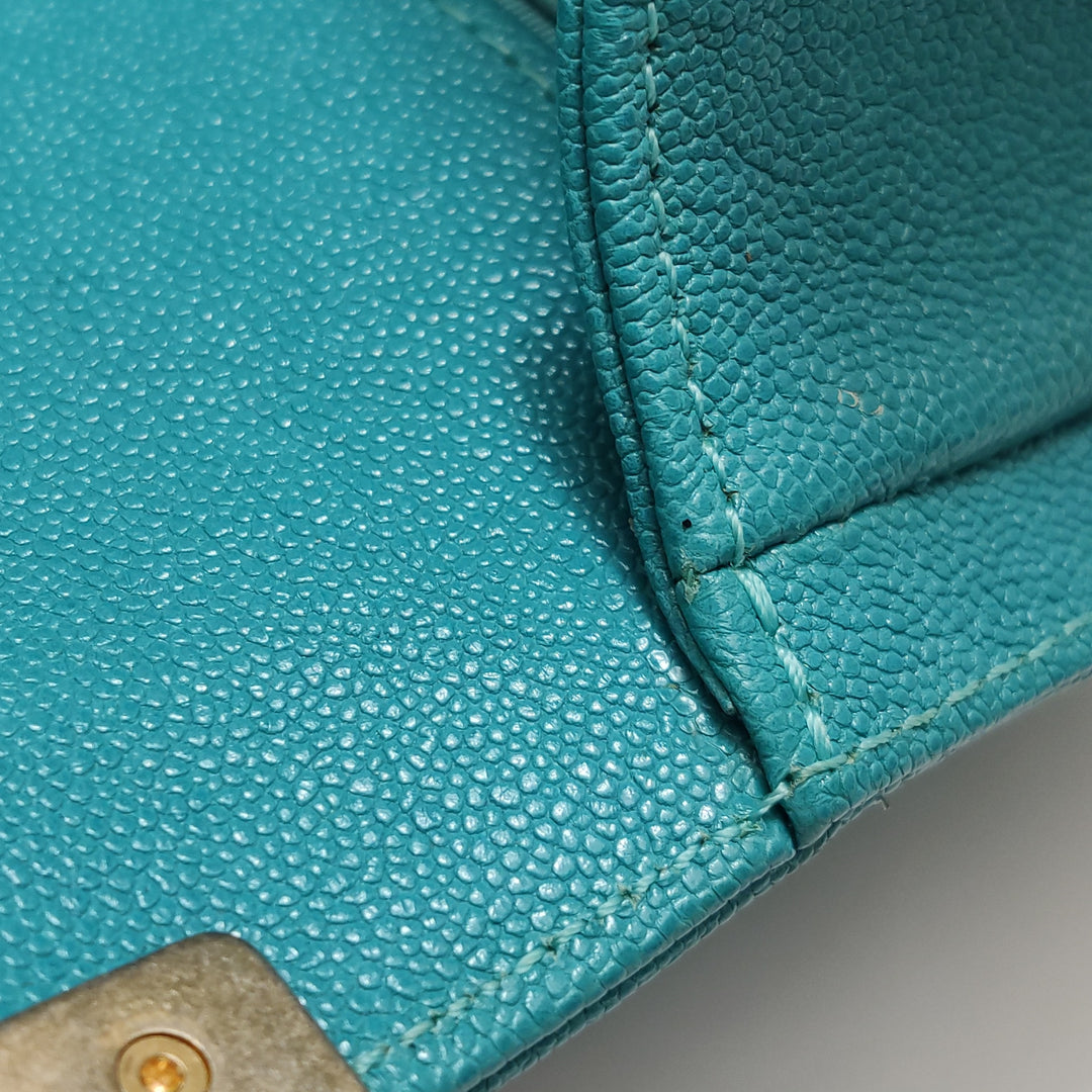 Chanel Boy Flap Bag Small Caviar Quilted Turquoise Aged Gold Hardware
