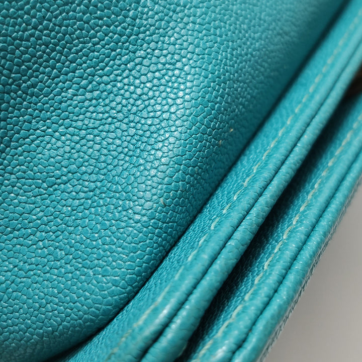 Chanel Boy Flap Bag Small Caviar Quilted Turquoise Aged Gold Hardware