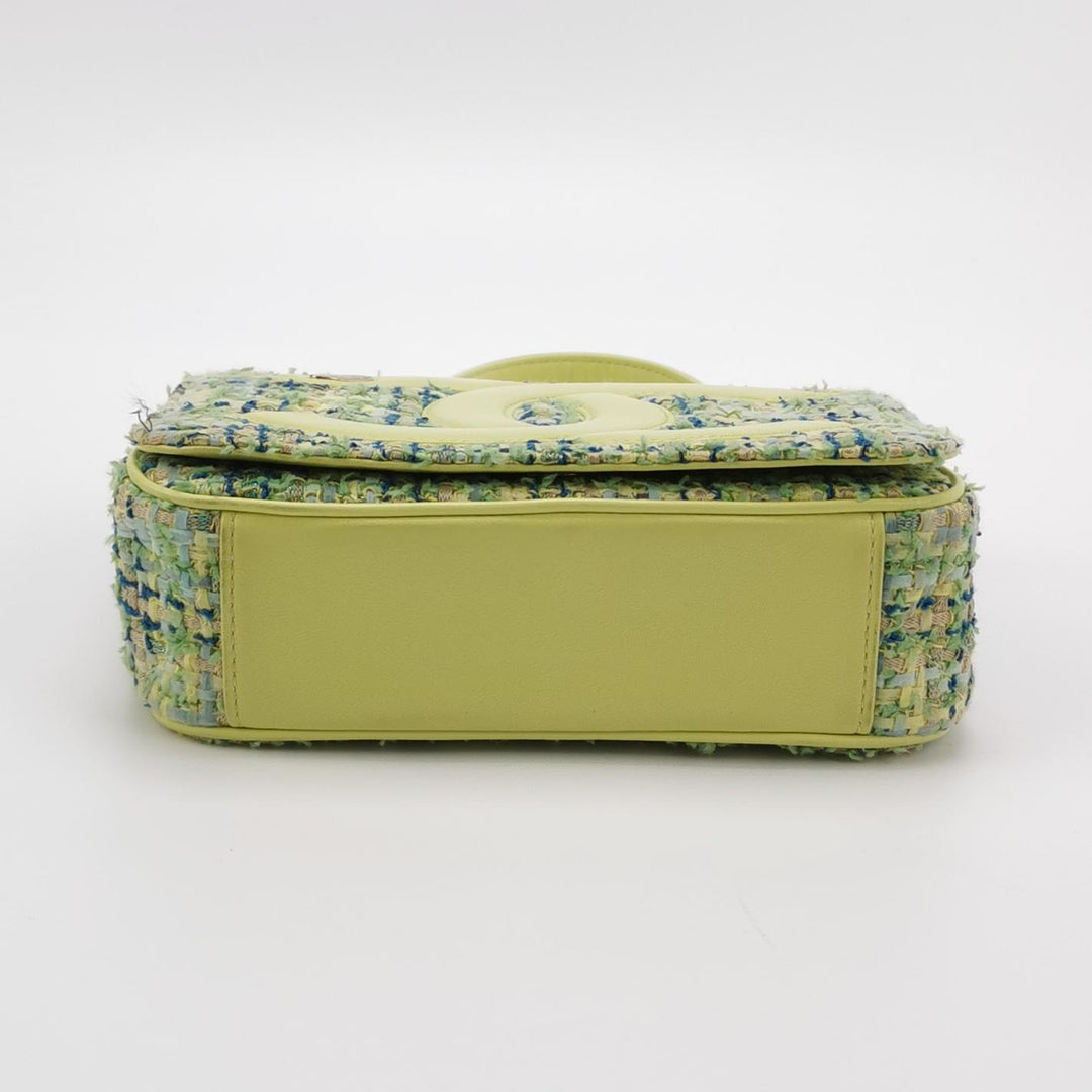 Chanel CC Mania Flap Bag Small Tweed Green Multicolour Gold Hardware