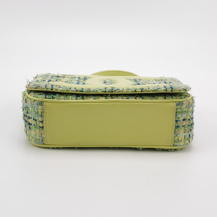 Chanel CC Mania Flap Bag Small Tweed Green Multicolour Gold Hardware
