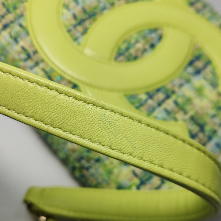 Chanel CC Mania Flap Bag Small Tweed Green Multicolour Gold Hardware