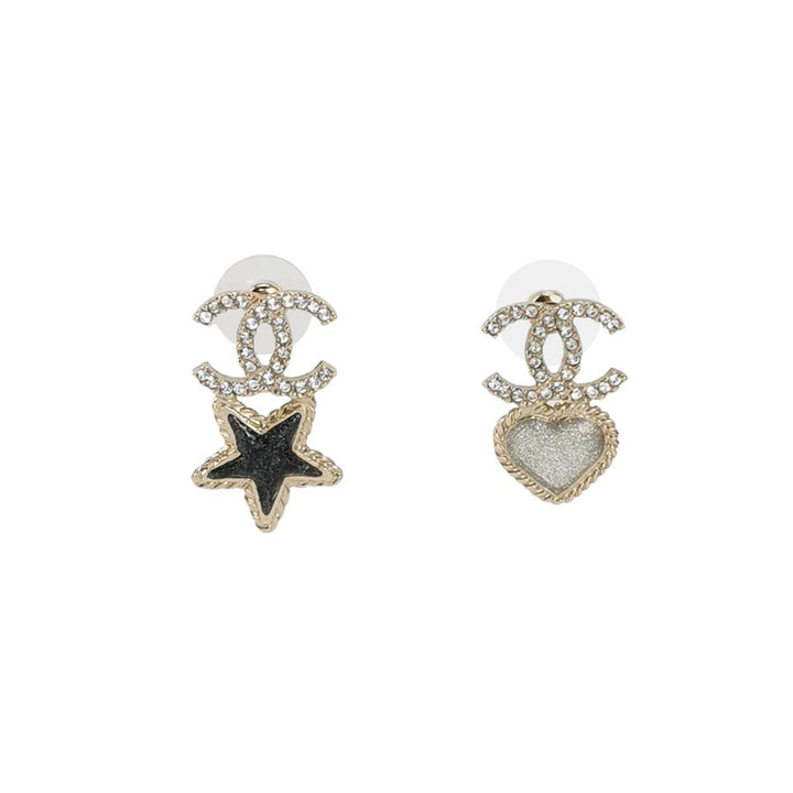 Chanel Star Heart CC Logo Studs Earrings Gold