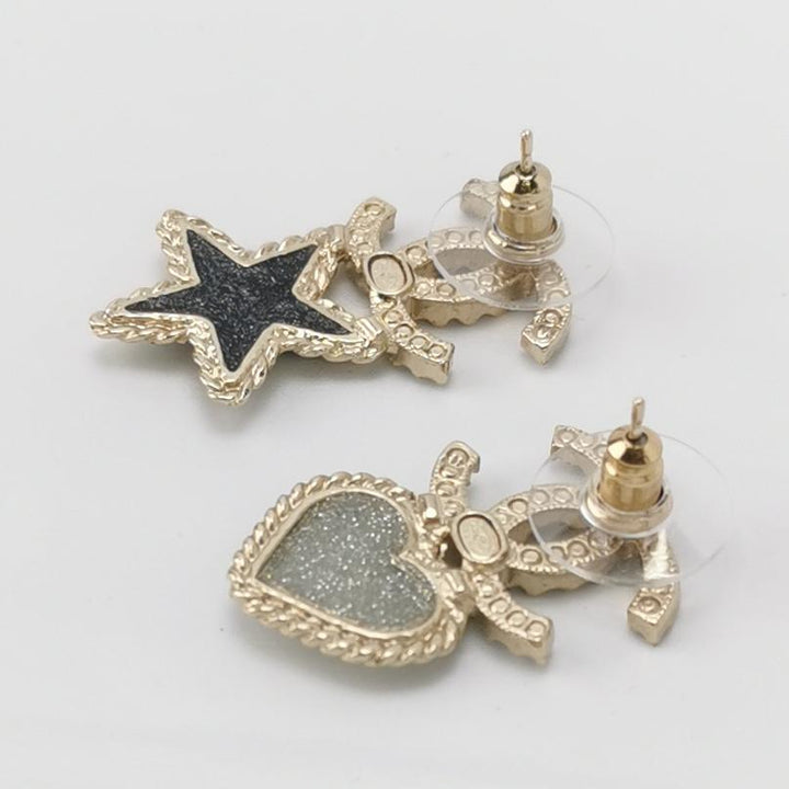 Chanel Star Heart CC Logo Studs Earrings Gold