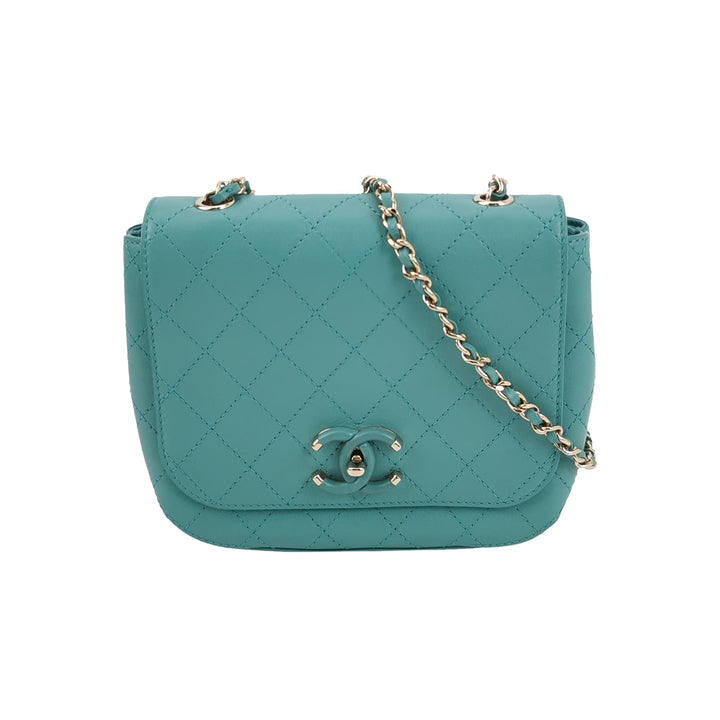 Chanel Stitched Small Covered CC Flap Bag Teal Green Calfskin Gold Hardware