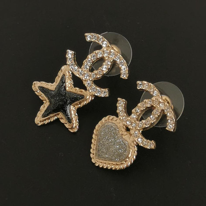 Chanel Star Heart CC Logo Studs Earrings Gold
