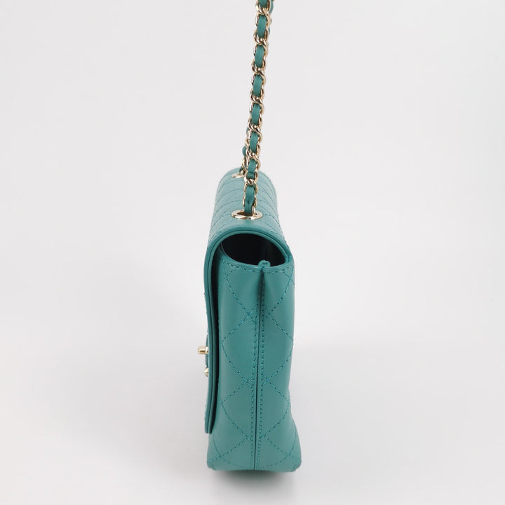 Chanel Stitched Small Covered CC Flap Bag Teal Green Calfskin Gold Hardware