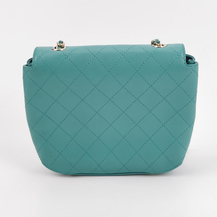 Chanel Stitched Small Covered CC Flap Bag Teal Green Calfskin Gold Hardware