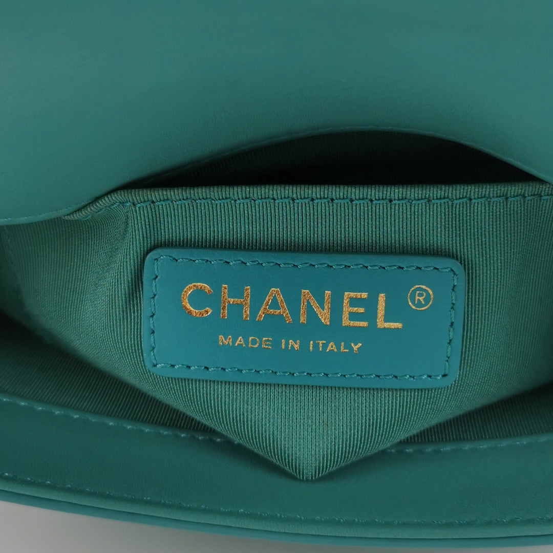 Chanel Stitched Small Covered CC Flap Bag Teal Green Calfskin Gold Hardware