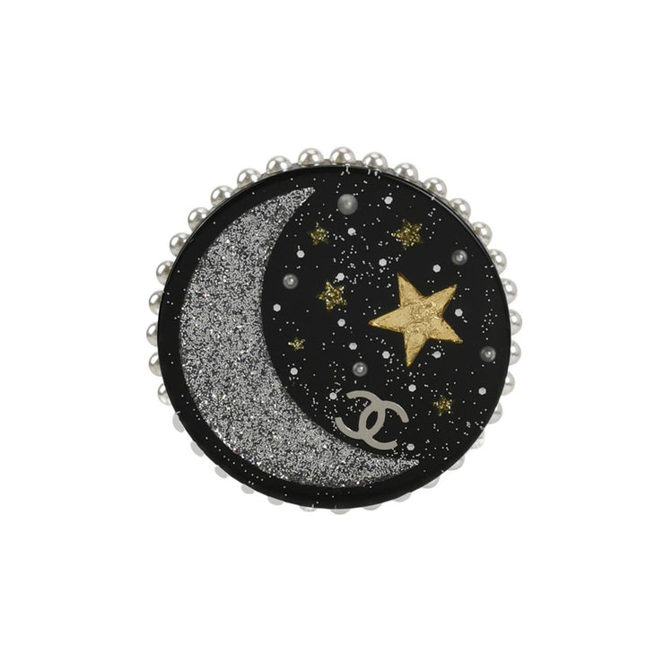 Chanel Faux Pearl Resin Glitter Moon Stars Brooch