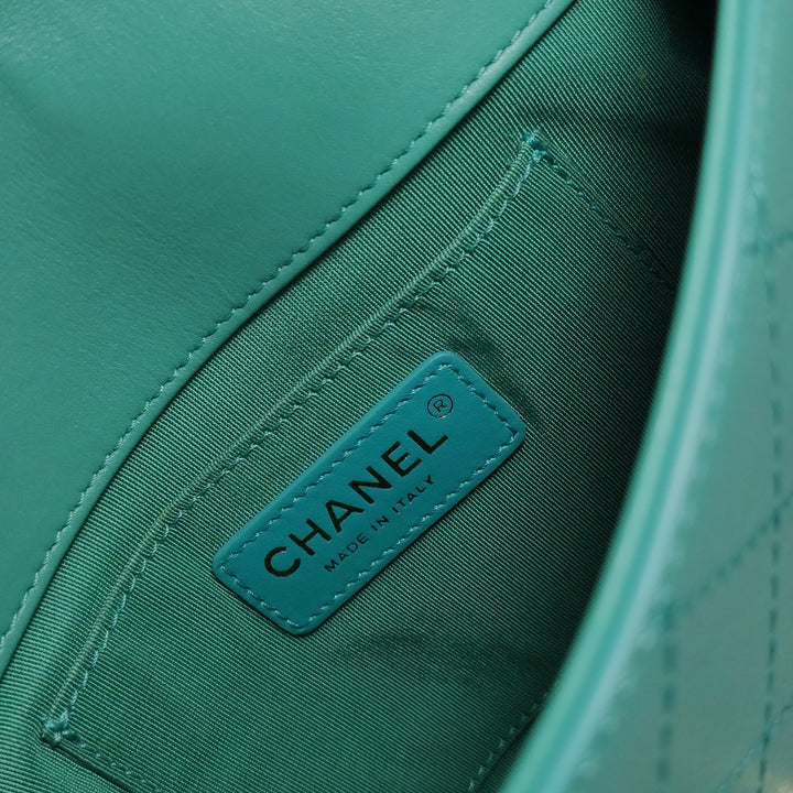 Chanel Stitched Small Covered CC Flap Bag Teal Green Calfskin Gold Hardware