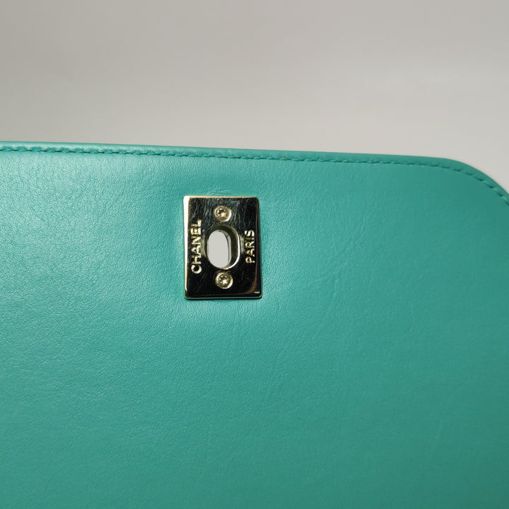 Chanel Stitched Small Covered CC Flap Bag Teal Green Calfskin Gold Hardware