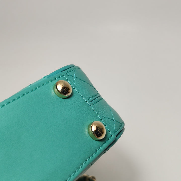 Chanel Stitched Small Covered CC Flap Bag Teal Green Calfskin Gold Hardware