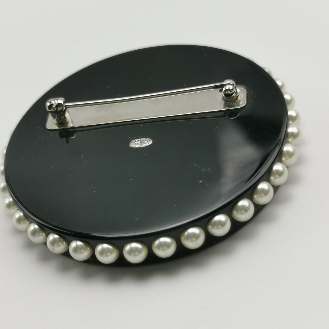 Chanel Faux Pearl Resin Glitter Moon Stars Brooch