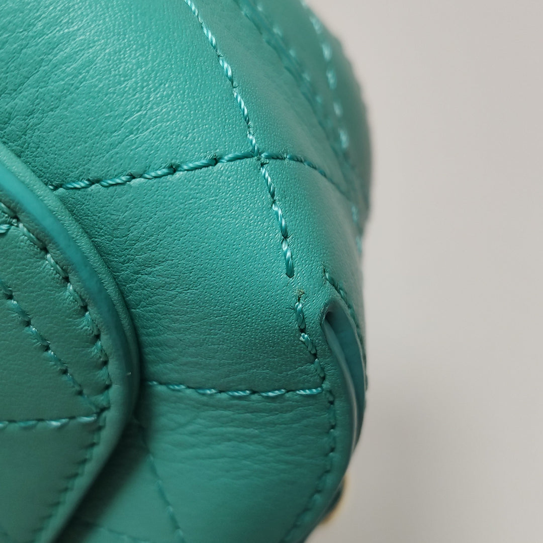Chanel Stitched Small Covered CC Flap Bag Teal Green Calfskin Gold Hardware