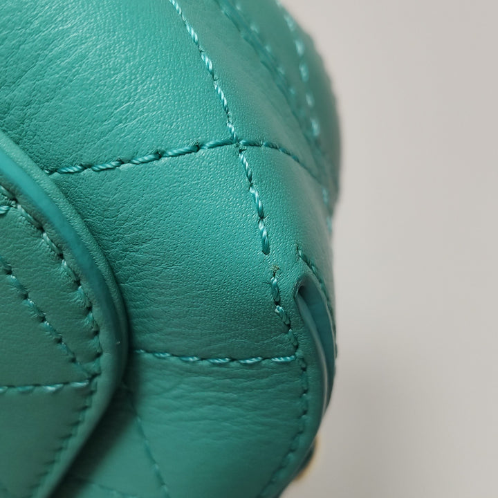 Chanel Stitched Small Covered CC Flap Bag Teal Green Calfskin Gold Hardware
