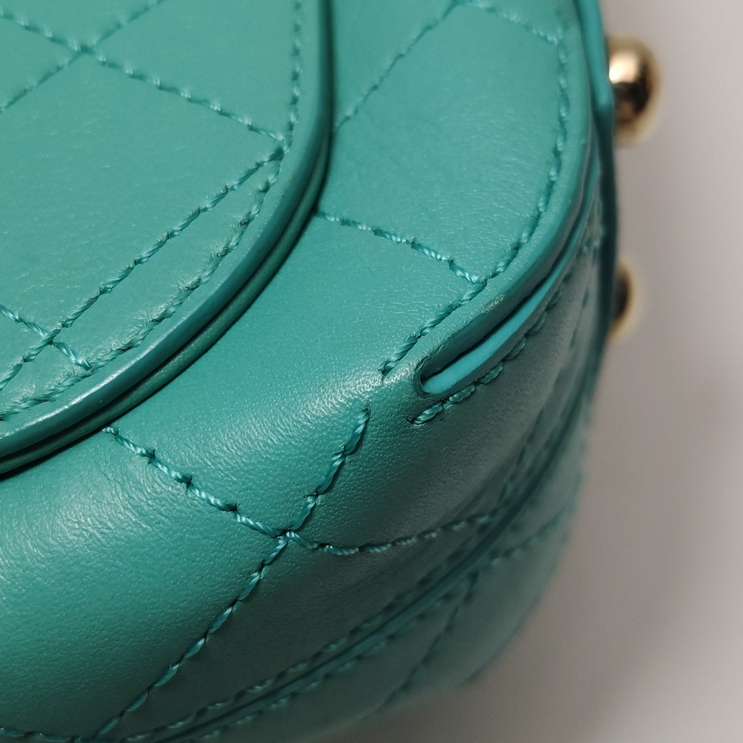 Chanel Stitched Small Covered CC Flap Bag Teal Green Calfskin Gold Hardware