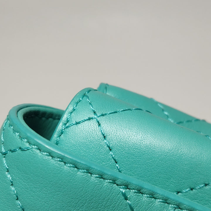 Chanel Stitched Small Covered CC Flap Bag Teal Green Calfskin Gold Hardware