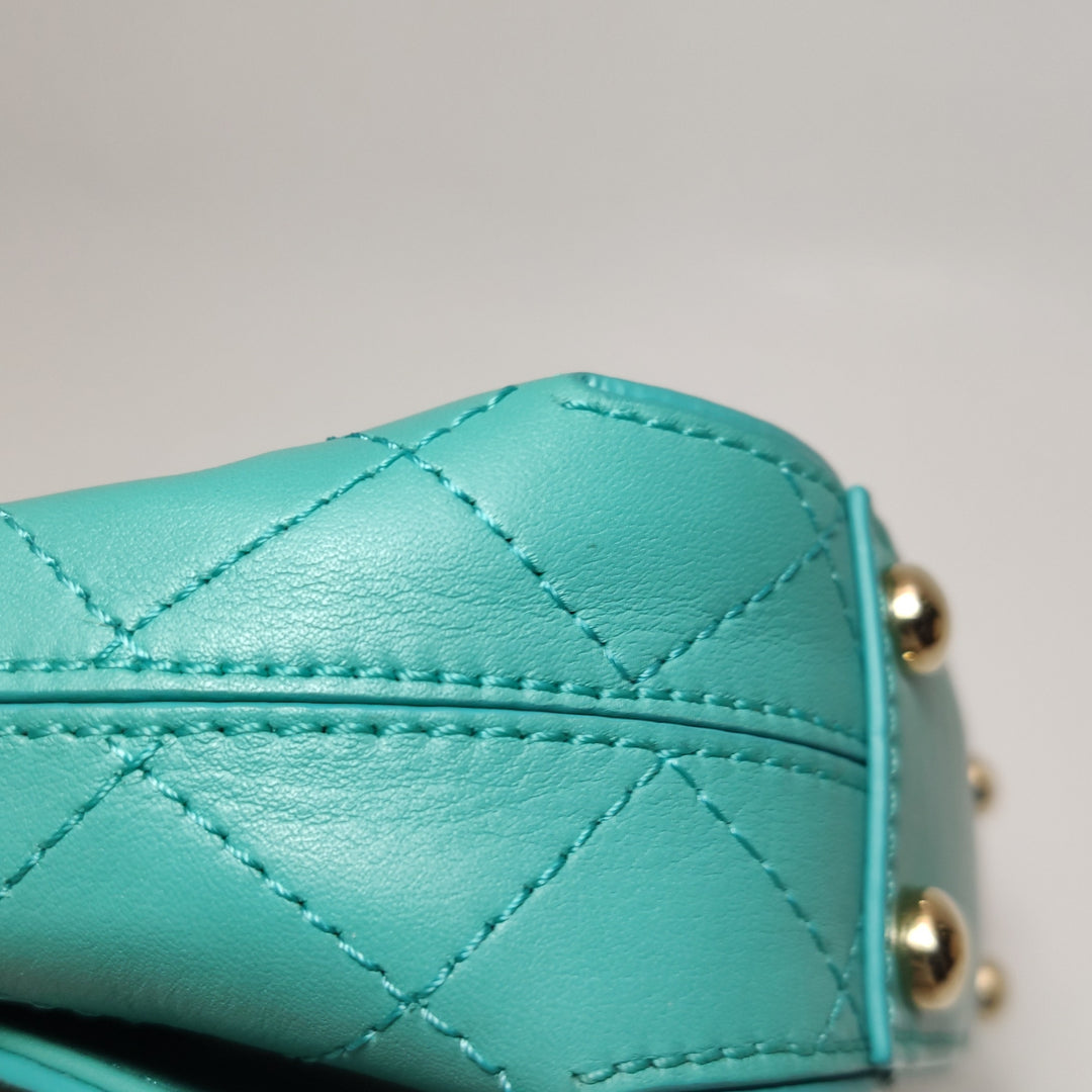 Chanel Stitched Small Covered CC Flap Bag Teal Green Calfskin Gold Hardware