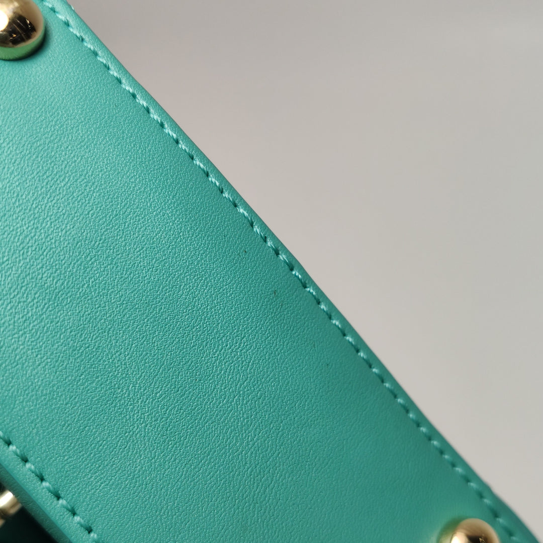 Chanel Stitched Small Covered CC Flap Bag Teal Green Calfskin Gold Hardware