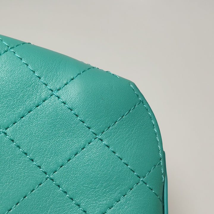 Chanel Stitched Small Covered CC Flap Bag Teal Green Calfskin Gold Hardware