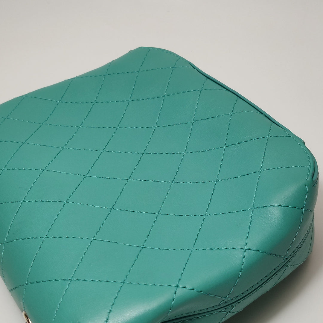 Chanel Stitched Small Covered CC Flap Bag Teal Green Calfskin Gold Hardware