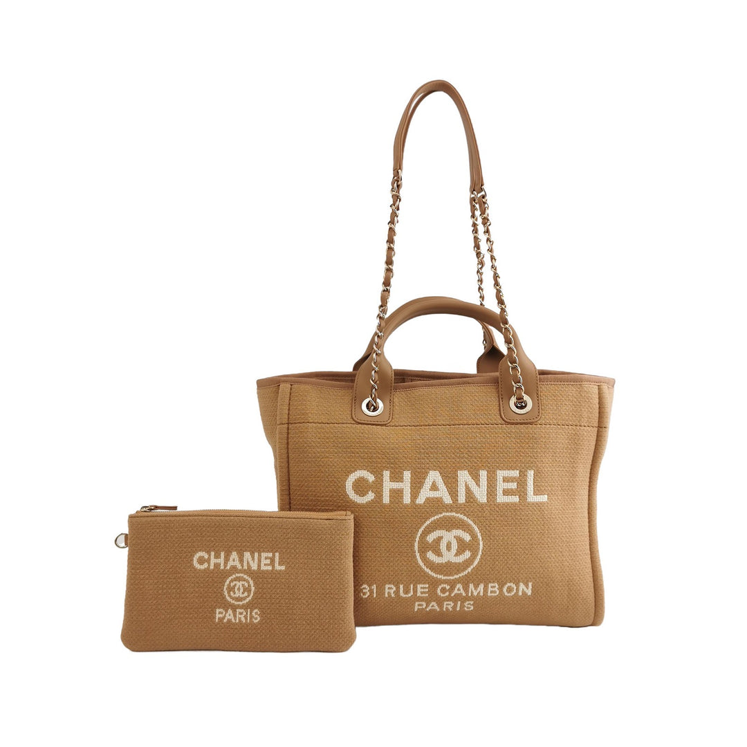 Chanel Mixed Fibers Small Deauville Tote Camel