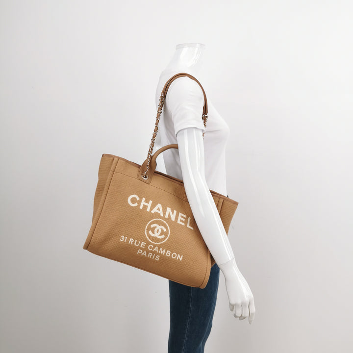 Chanel Mixed Fibers Small Deauville Tote Camel