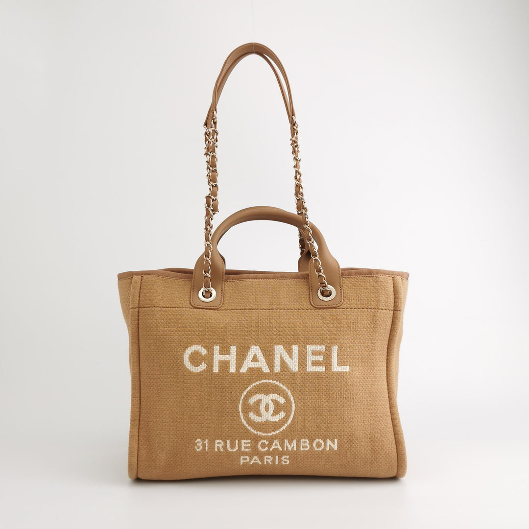 Chanel Mixed Fibers Small Deauville Tote Camel