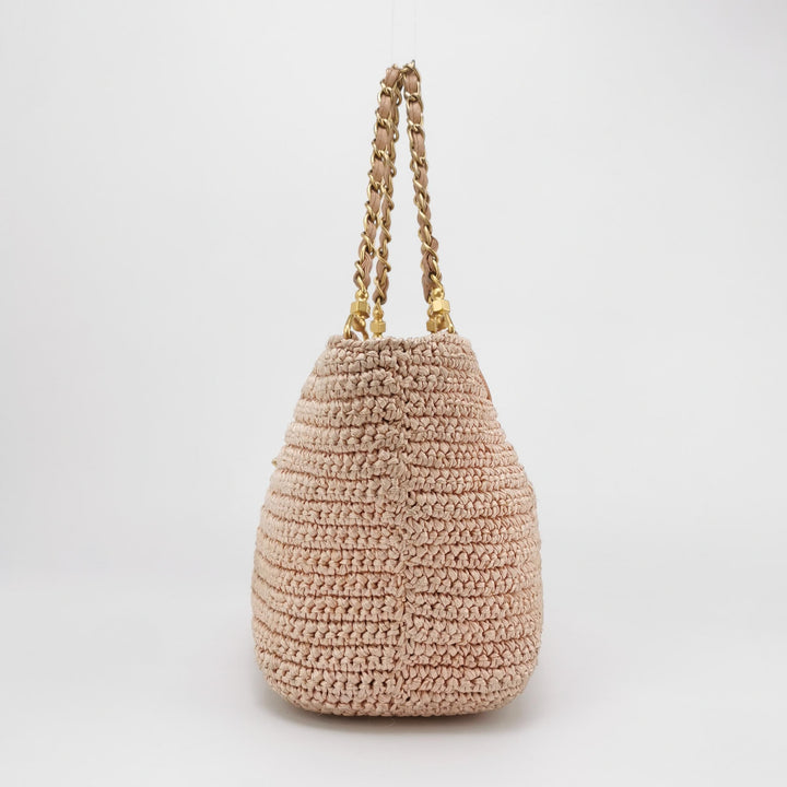Chanel Raffia Tote in Pink Gold Hardware