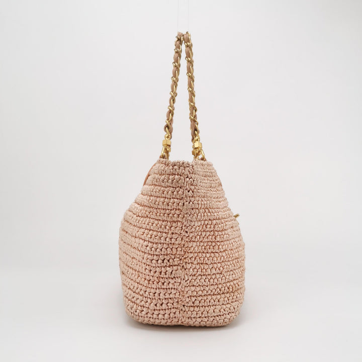 Chanel Raffia Tote in Pink Gold Hardware