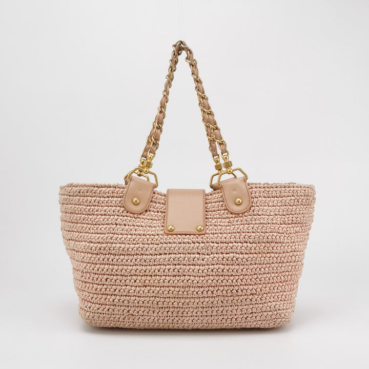 Chanel Raffia Tote in Pink Gold Hardware