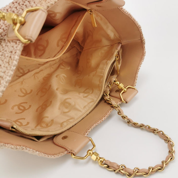 Chanel Raffia Tote in Pink Gold Hardware