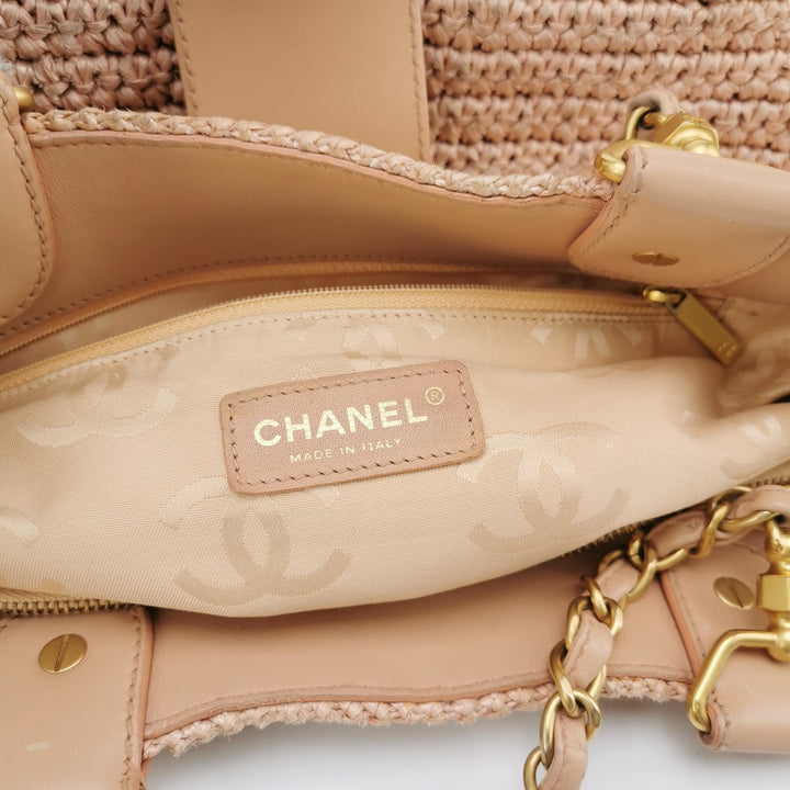 Chanel Raffia Tote in Pink Gold Hardware
